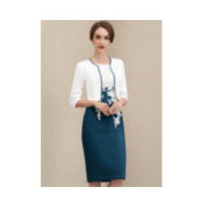 Chiffon Dress White and Teal